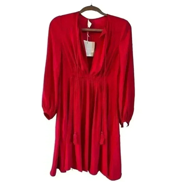 NWT Noon By Noor Tie Neck Mini Hot Pink Dress Size 2 Luxury Designer - Picture 1 of 5
